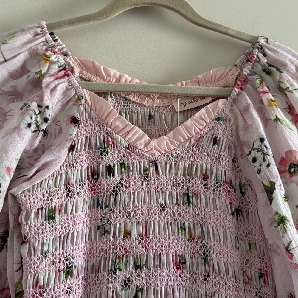 NWT Ivy City Co Pink Floral Smocked Roselyn Midi Dress XS - Picture 7 of 12